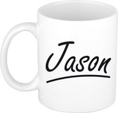 Jason naam cadeau mok / beker met sierlijke letters - Cadeau collega/ vaderdag/ verjaardag of persoonlijke voornaam mok werknemers