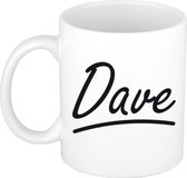 Dave naam cadeau mok / beker met sierlijke letters - Cadeau collega/ vaderdag/ verjaardag of persoonlijke voornaam mok werknemers