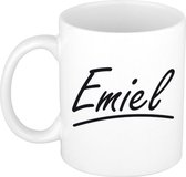 Emiel naam cadeau mok / beker met sierlijke letters - Cadeau collega/ vaderdag/ verjaardag of persoonlijke voornaam mok werknemers