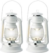 Set van 2x stuks witte Led licht stormlantaarn 34 cm - Campinglamp/campinglicht - Warm witte Led lamp