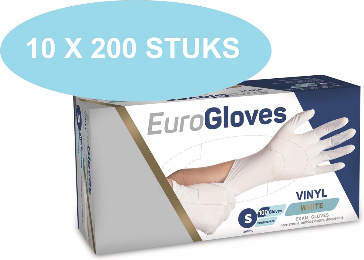 Goedkoopste Eurogloves vinyl handschoenen wit, poedervrij, 10 x 100 stuks, maat L (VOORDEELVERPAKKING