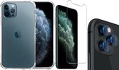 iPhone 11 Pro Max Hoesje Transparant Shock Case - 1x Hoesje voor Apple iPhone 11 Pro Max + 1x Screenprotector Glas + 1x Camera Screen Protector
