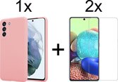 iParadise Samsung S21 FE Hoesje - Samsung galaxy S21 FE hoesje roze siliconen case hoes cover hoesjes - 2x Samsung S21 FE screenprotector