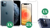 Hoesje geschikt voor iPhone 12 Pro Max Transparant Shock Case - 2x Screenprotector Glas + 1x Camera Screen Protector