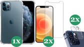 iPhone 12 Pro Max Hoesje Transparant Shock Case - 1x Hoesje voor Apple iPhone 12 Pro Max + 2x Screenprotector Glas + 2x Camera Screen Protector