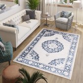 Tapiso Laos Vloerkleed Grijs Blauw Bloemenprint Woonkamer Slaapkamer Tapijt Maat – 160x220