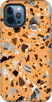 Apple iPhone 12 Pro Max Telefoonhoesje - Extra Stevig Hoesje - 2 lagen bescherming - Met Marmerprint - Terrazzo - Oranje