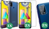 Samsung Galaxy M31 Hoesje Transparant Shock Case - 1x Samsung M31 Hoesje + 2x Screenprotector Glas + 2x Camera Screen Protector