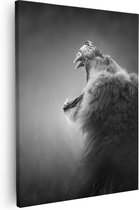 Artaza Canvas Schilderij Brullende Leeuw - Zwart Wit  - 80x100 - Groot - Foto Op Canvas - Canvas Print