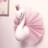 BaykaDecor - Luxe Zwaan Wanddecoratie - Pluche Zwaan met Kroon - Kinderkamer Decor - Cadeau voor Meisje - Prinses - Roze - 40 cm
