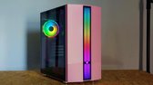 ⭐⭐⭐⭐⭐ Pink roze computer:  Kant en klare Allround PC, AMD Ryzen 5 3400G , Design met RGB verlichting / Tempered glass.