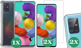 Samsung Galaxy A51 Hoesje Transparant Shock Case - 1x Samsung A51 Hoesje + 2x Screenprotector Glas + 2x Camera Screen Protector