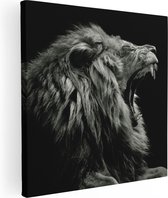 Artaza Canvas Schilderij Brullende Leeuw - Leeuwenkop - Zwart Wit - 50x50 - Foto Op Canvas - Canvas Print
