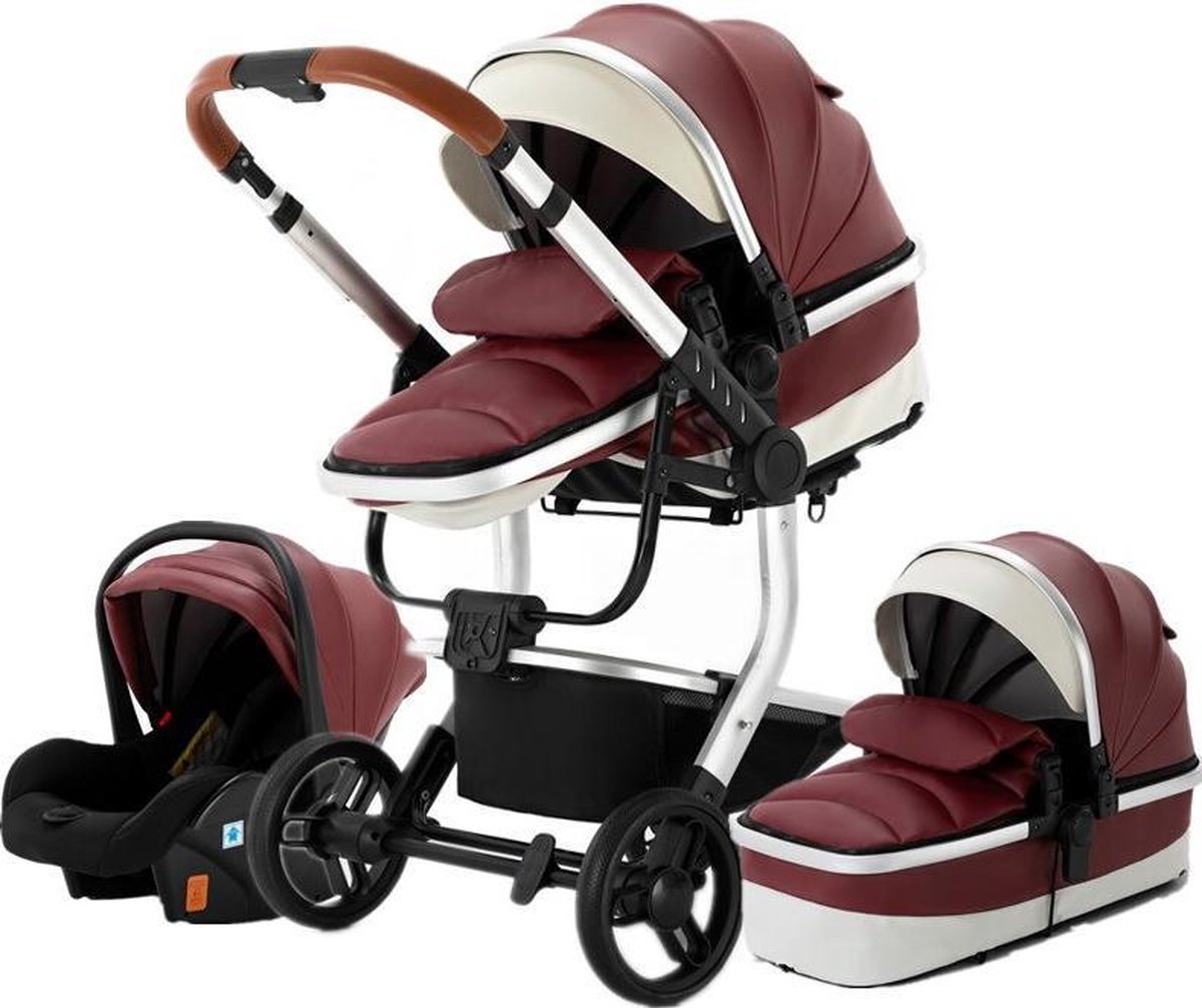 Luxe Kinderwagen 3 in 1 Voldoet aan alle Europese veiligheidscertificaten - Wandelwagen - Kinderwagen 3-in-1 incl autostoel - Kinderwagen maxi cosi – Buggy 3 in 1 - Newborn - Leer - Rood Luxe Kinderwagen 3 in 1 Voldoet aan alle Europese veiligheidscertificaten - Wandelwagen - Kinderwagen 3-in-1 incl autostoel - Kinderwagen maxi cosi – Buggy 3 in 1 - Newborn - Leer - Rood