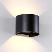 Moderne LED Wandlamp Halfrond - Zwart - Set 2 Stuks - Waterdicht – Sfeerlamp 12W Warm Wit – Aluminium – Binnen of Buiten