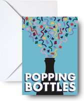 Popping bottles - Wenskaart met envelop champagne confetti - Gelegenheid vieren geslaagd - Postcard/card - A6 grafische print met envelop