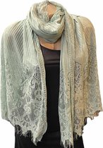 Sjaal lang geribbeld met kant mintgroen 200/110cm