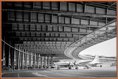 JUNIQE - Poster met kunststof lijst Airplane Hangar -40x60 /Grijs
