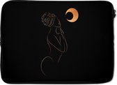 Laptophoes 14 inch - Vrouw - Maan - Goud - Line art - Laptop sleeve - Binnenmaat 34x23,5 cm - Zwarte achterkant