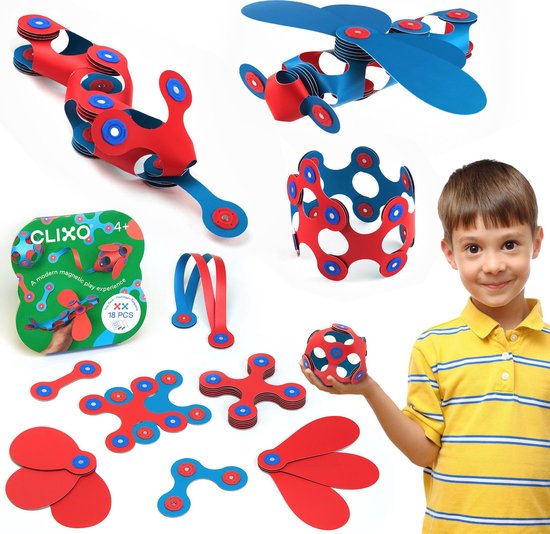 Clixo Rood/ Blauw 18-delig - flexibel magnetisch speelgoed