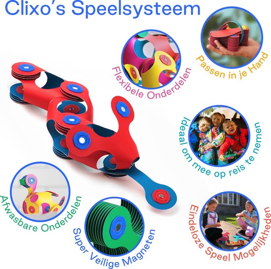 Clixo Rood/ Blauw 18-delig - flexibel magnetisch speelgoed