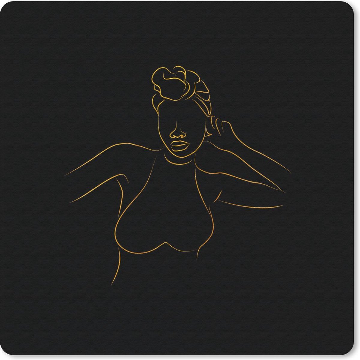 Muismat 30x30 cm - Mousepad Vrouw - Hoofddoek - Line art - Goud - Muismatten