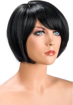 World Wigs Mia - Pruik - Kort Donkerbruin - Carre met Schuine Pony