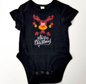 Baby romper Merry Christmas rendier zwart maat 0-3 maanden - babykleding - kinderkleding - kerst - rendier