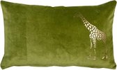 Hoyz | Giraffe Foil Cedar Groen Kussen | 30 X 50 | Sierkussen Voor Woonkamer Of Slaapkamer