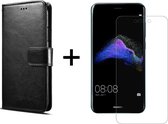 Huawei P8 Lite hoesje bookcase met pasjeshouder zwart wallet portemonnee book case cover - 1x Huawei P8 Lite screenprotector