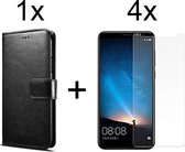 Huawei Mate 10 Lite hoesje bookcase met pasjeshouder zwart wallet portemonnee book case cover - 4x Huawei Mate 10 Lite screenprotector