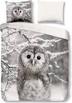 Good Morning Owl - Flanel - Dekbedovertrek - Tweepersoons - 200x200/220 cm - Grijs