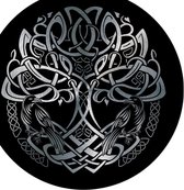 Celtic Tree - Wandcirkel Aluminium -  Odin's Raven en Yggdrasil - rond 90cm - Zwart - Zilver - Pagan - Heidens - Keltisch - Magisch - Muurcirkel - Wanddeco - Dibond