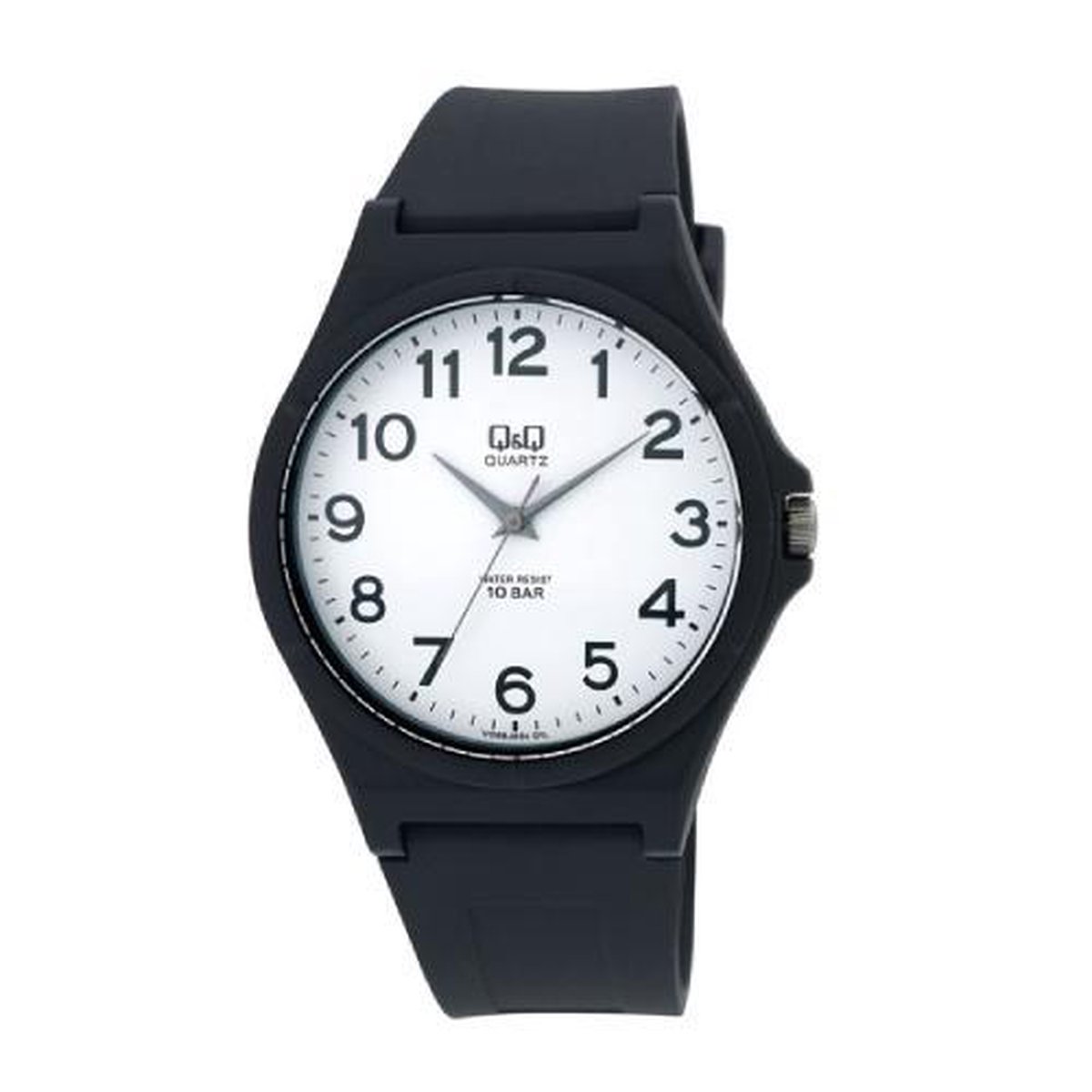 QQ VQ66J004Y - Horloge - Sport - Analoog - Unisex - Plastic band - Rond - Cijfers - Kunststof - Zwart - Wit