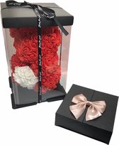 Flowerbox butterfly met Swarovski Druppel ketting met oorbellen en Rose Bear Red White hart – Giftbox vrouwen – Valentijn – Moederdag cadeau - kado - Geschenkset - Cadeautje - Verj