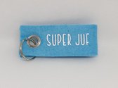 Merkloos Sleutelhanger - Super juf - Vilt - Lichtblauw - Blauw