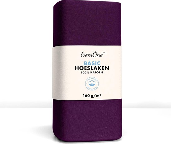 Hoeslaken Loom One – 100% Jersey Katoen – 160x200 cm – épaisseur de matelas jusqu'à 23cm – 160 g/m² – Violet