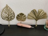 Gouden haken - bladvormig - Ophanghaak - goud - wandhaken - set van 3 - goudkleurige wandhaken - kapstokhaken goudkleurig - metalen wandhaak