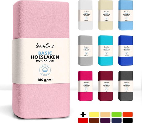 Roze hoeslaken van 100% katoen, 160 g/m². Meerdere kleuren beschikbaar.