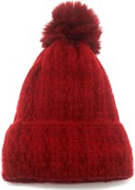 Muts met Pompon - Beanie - Donkerrood