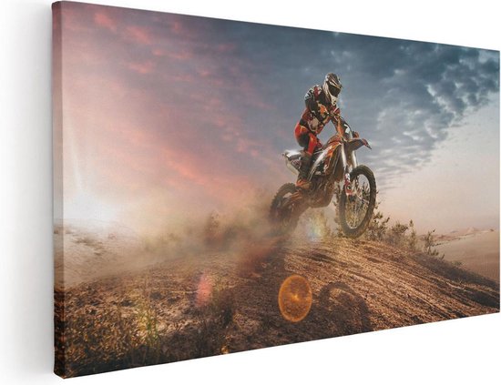 Artaza Canvas Schilderij Motorcross Op Een Heuvel Bij Zonsondergang - 60x30 - Foto Op Canvas - Canvas Print