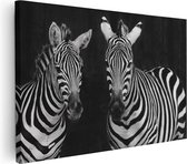 Artaza Canvas Schilderij Twee Zebra's - Zwart Wit - 120x80 - Groot - Foto Op Canvas - Wanddecoratie Woonkamer
