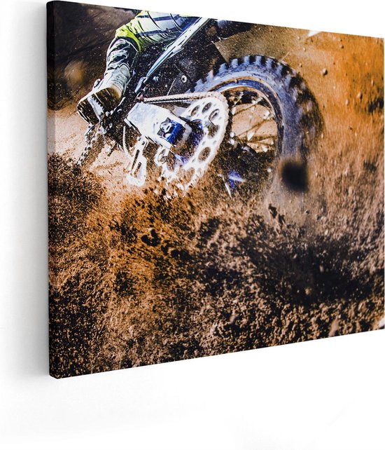 Artaza Canvas Schilderij Motorcross Wiel Met Modder - 50x40 - Foto Op Canvas - Canvas Print