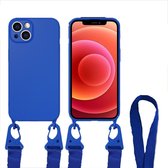 Hoesje Met Koord geschikt voor Apple iPhone 13 Mini - TPU Case - Siliconen Back Cover - Donker Blauw