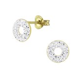 Joy|S - Zilveren cirkel oorbellen - 8 mm donut - kristal - 14k goudplating