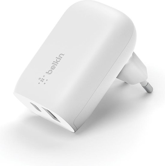 Belkin BOOST CHARGE Chargeur mural 2 ports avec PPS + USBC Wit