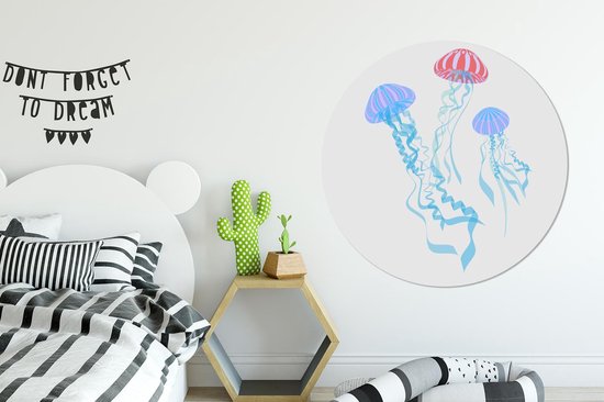 WallCircle - Wall Circle - Wall Circle Indoor - Méduse - Wit - 120x120 cm - Décoration murale - Peintures Ronds XXL