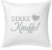 Wit sierkussen met "Dikke knuffel" - 50 x 50 cm - lief, liefde, sterkte, opkikkertje, verjaardag, moederdag, vaderdag, valentijnsdag