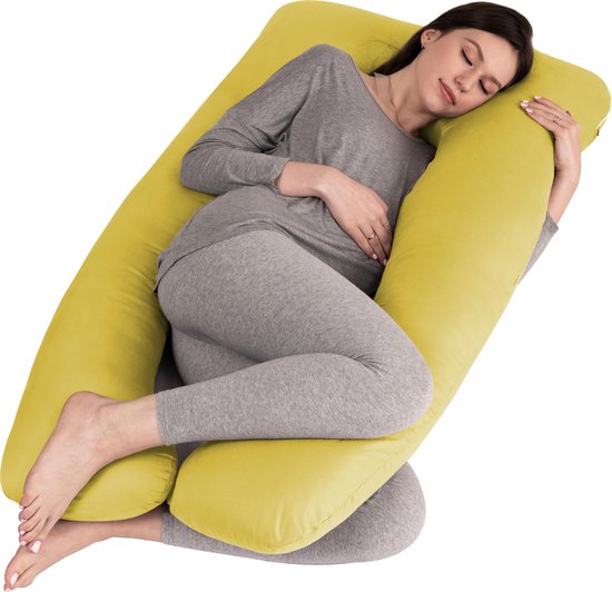 Litollo® Zwangerschapskussen XXL - Voedingskussen - Lichaamskussen - Body pillow - 280cm - Afneembare hoes - Okergeel