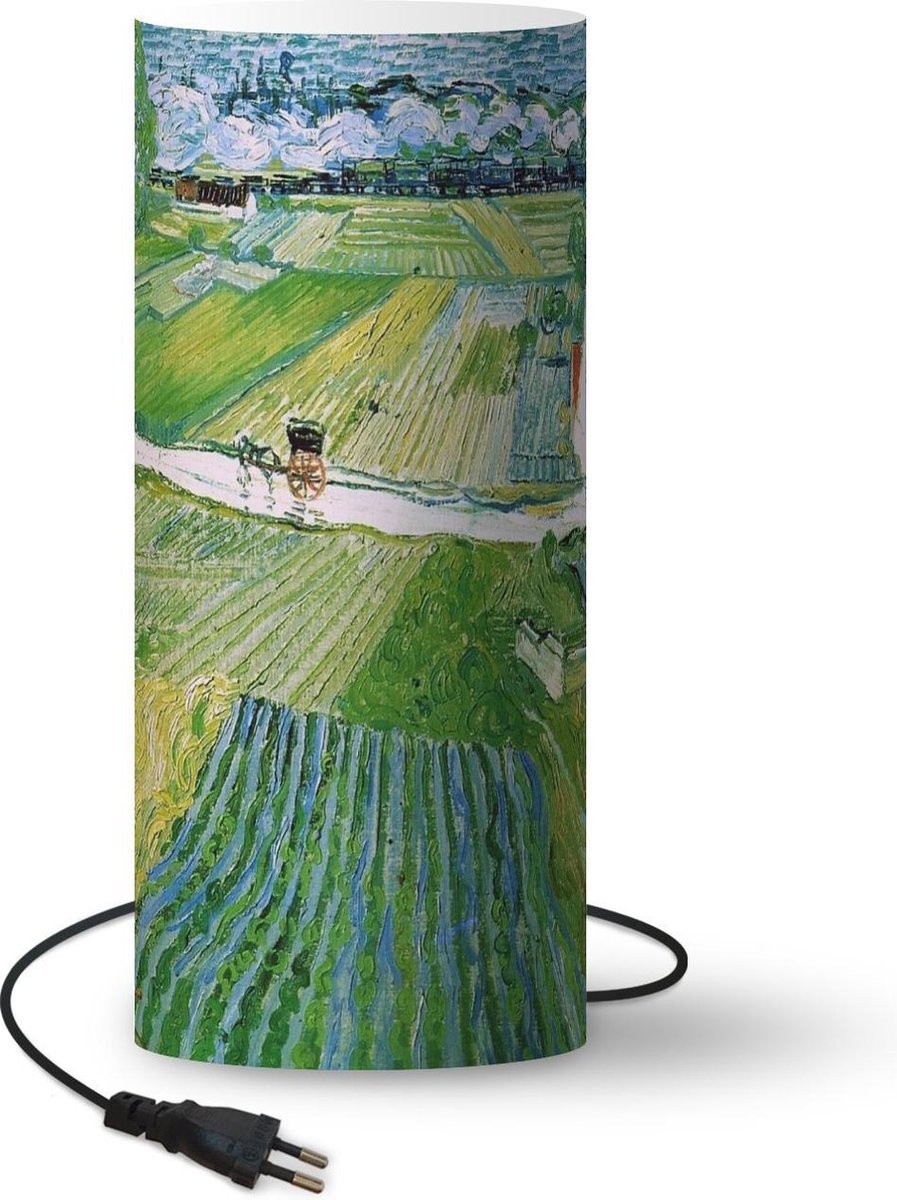 Lamp - Nachtlampje - Tafellamp slaapkamer - Landschap met koets en trein - Vincent van Gogh - 54 cm hoog - Ø22.9 cm - Inclusief LED lamp
